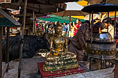 Bangkok Grand Palace, the Wat Phra Keow (temple of the Emerald Buddha). Offering table in front of the Ubosot. 